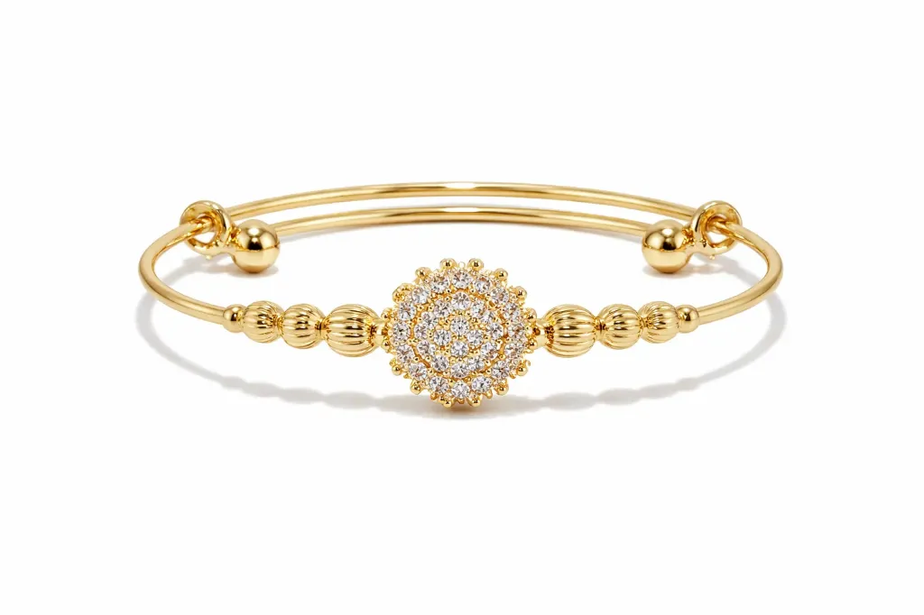 Royal Sunburst Diamond Gold Bangle